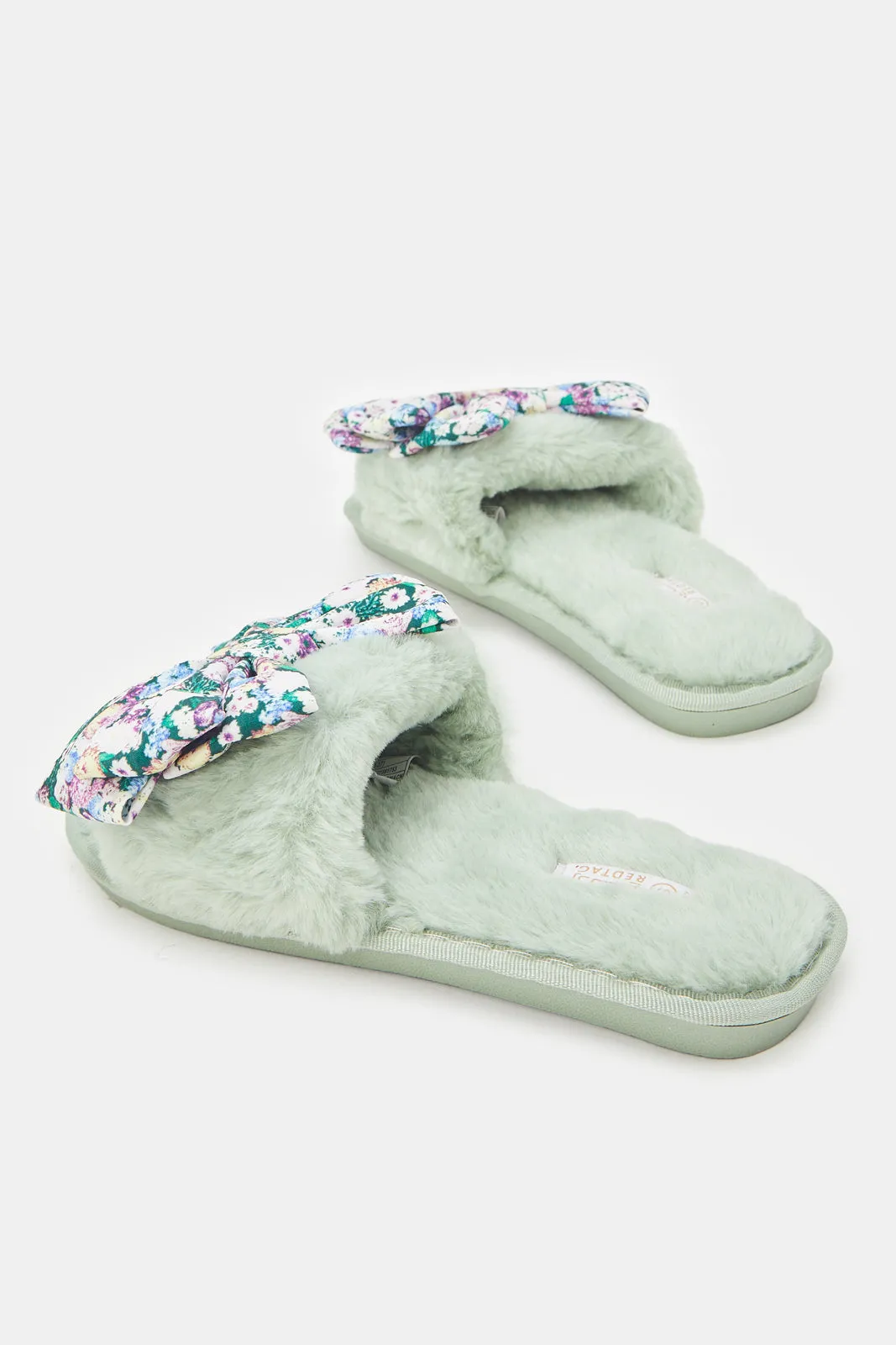 Women Grey Floral Trim Slipper