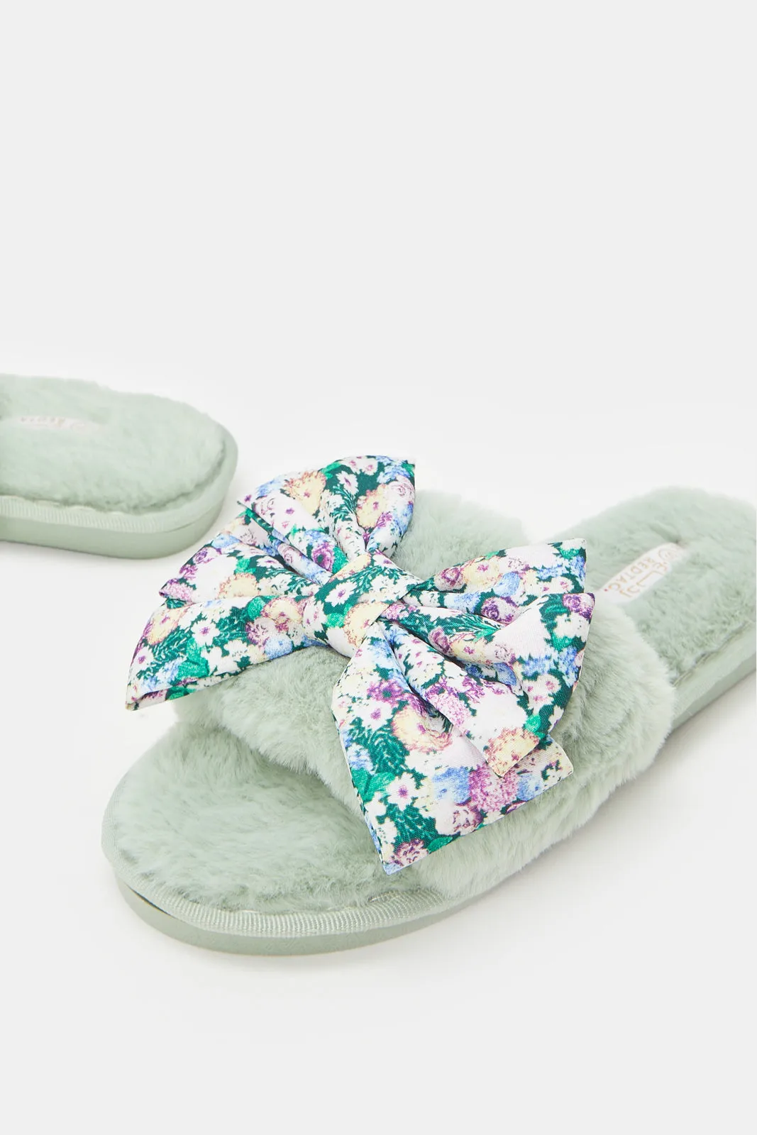 Women Grey Floral Trim Slipper