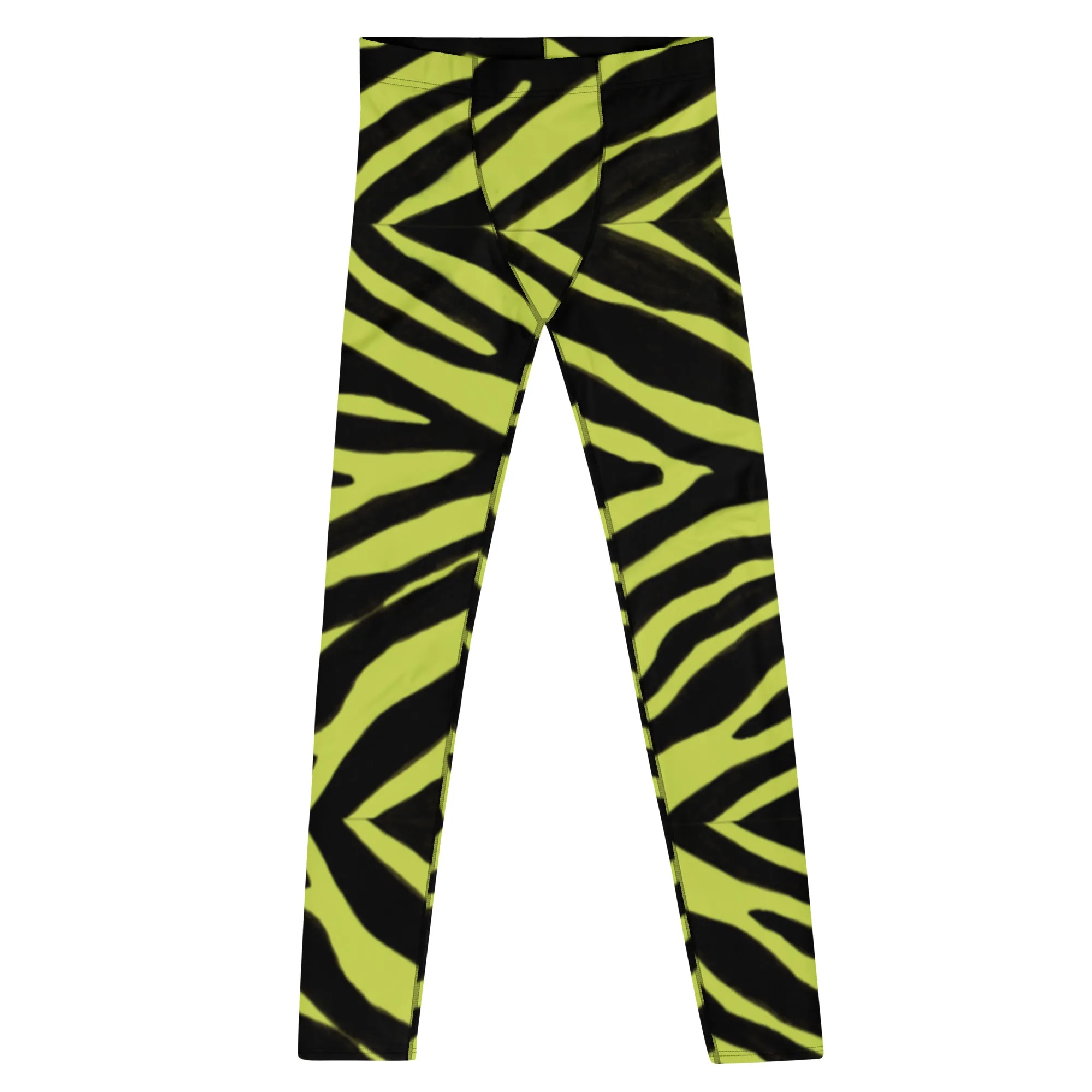 Yellow Zebra Print Men's Leggings, Zebra Striped Animal Print Designer Meggings Compression Tights For Men- Made in USA/EU