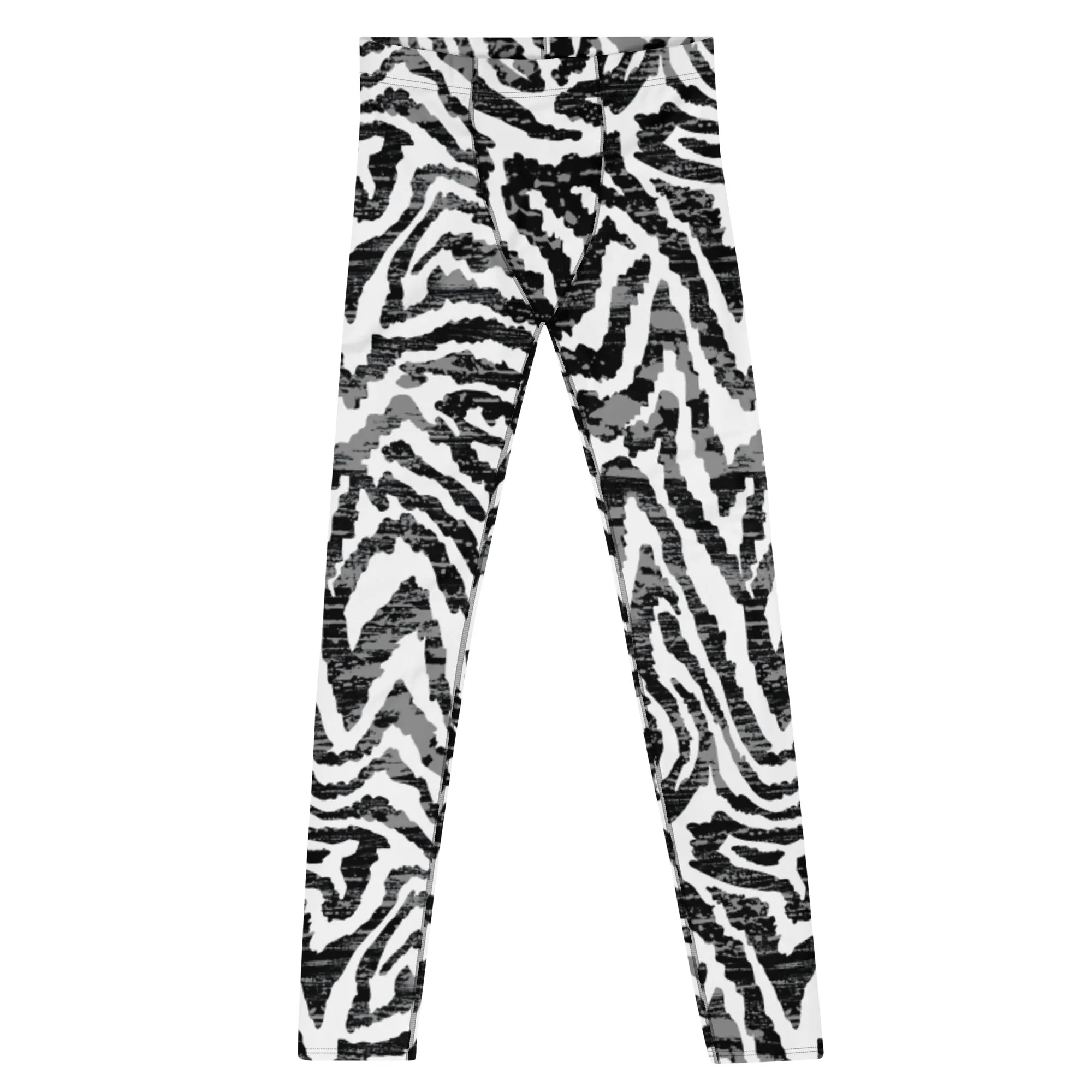 Zebra Animal Print Men's Leggings, Zebra Striped Print Designer Running Compression Tights For Men - Made in USA/EU/MX