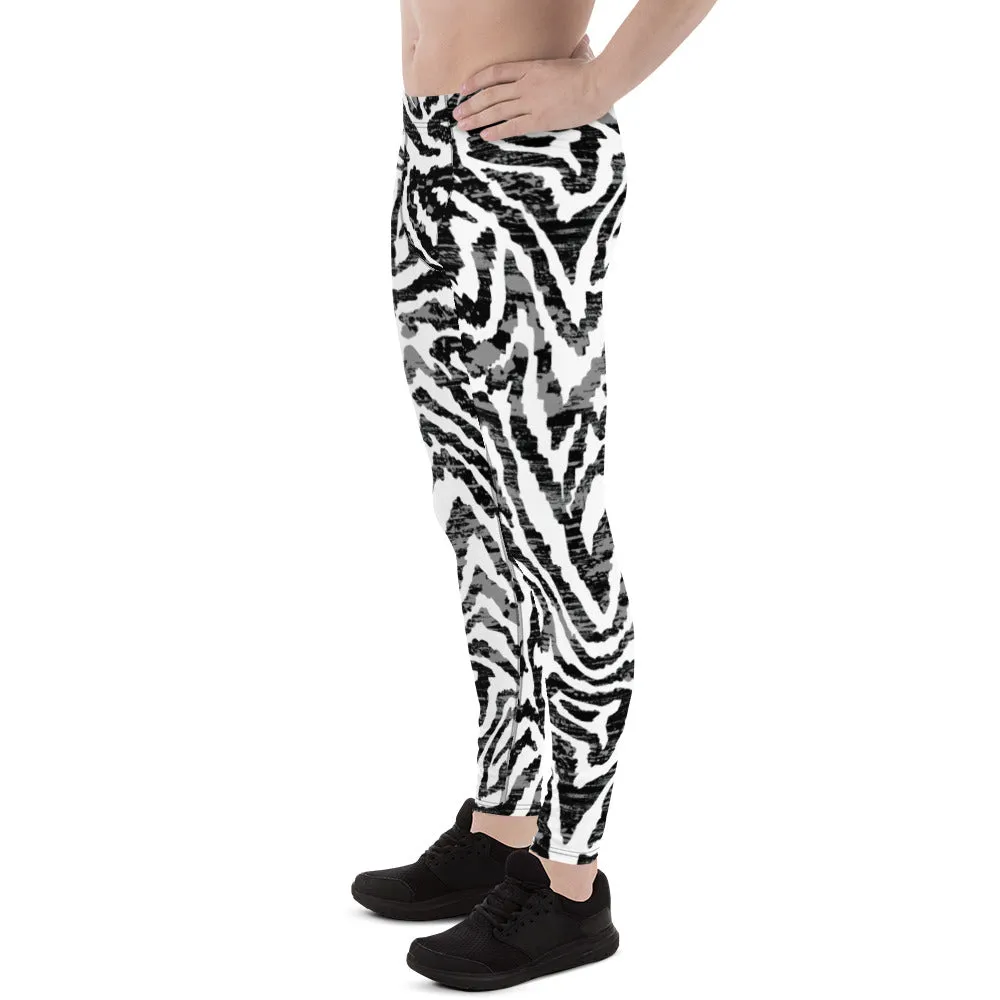 Zebra Animal Print Men's Leggings, Zebra Striped Print Designer Running Compression Tights For Men - Made in USA/EU/MX