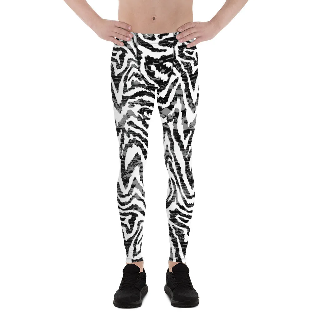 Zebra Animal Print Men's Leggings, Zebra Striped Print Designer Running Compression Tights For Men - Made in USA/EU/MX