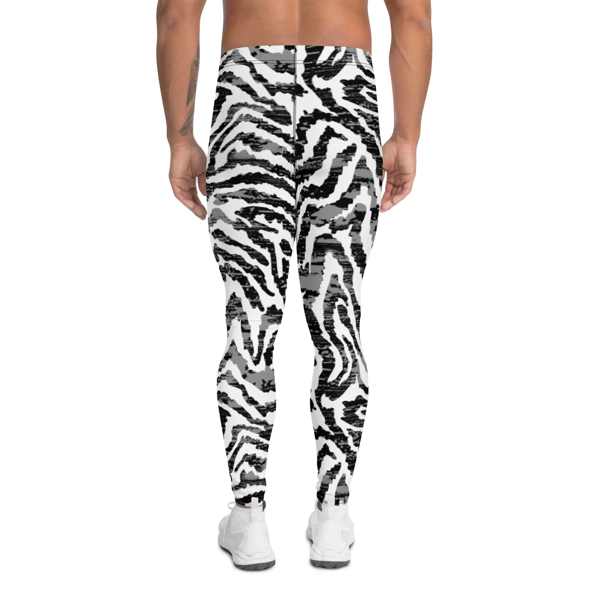 Zebra Animal Print Men's Leggings, Zebra Striped Print Designer Running Compression Tights For Men - Made in USA/EU/MX