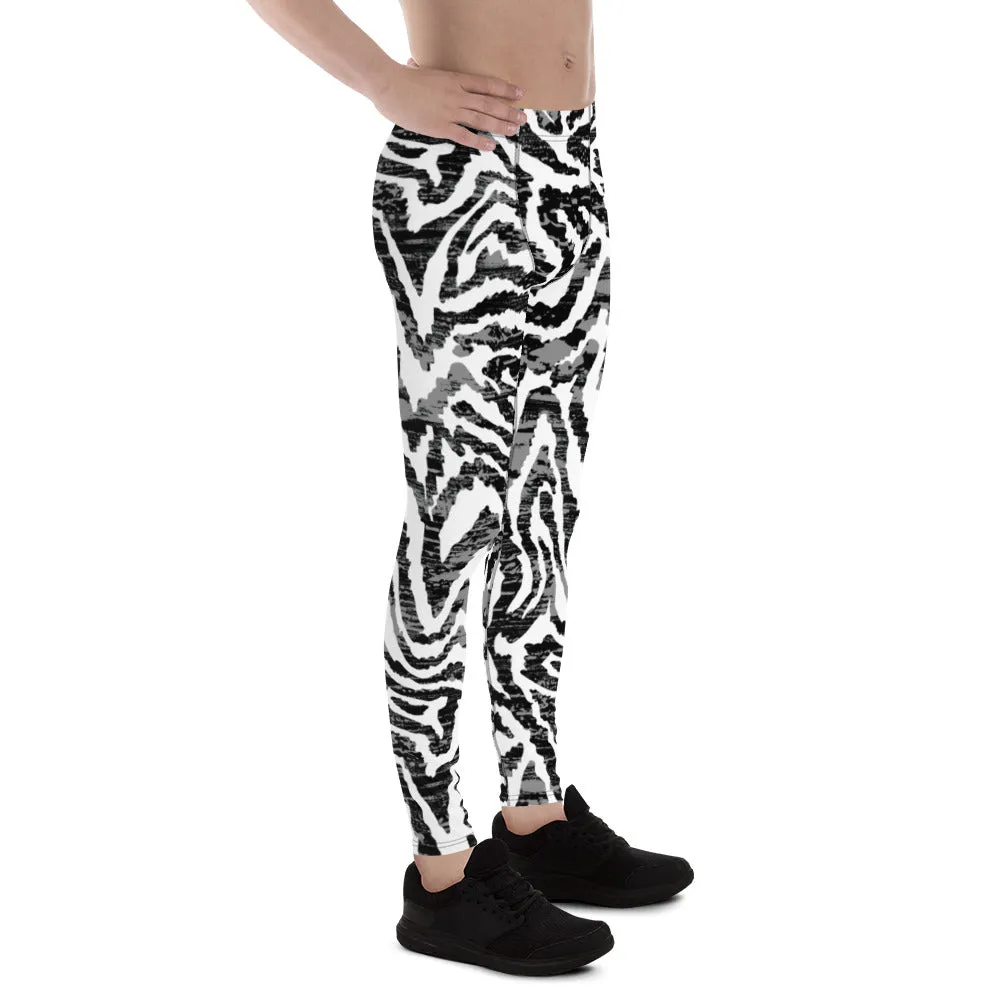 Zebra Animal Print Men's Leggings, Zebra Striped Print Designer Running Compression Tights For Men - Made in USA/EU/MX