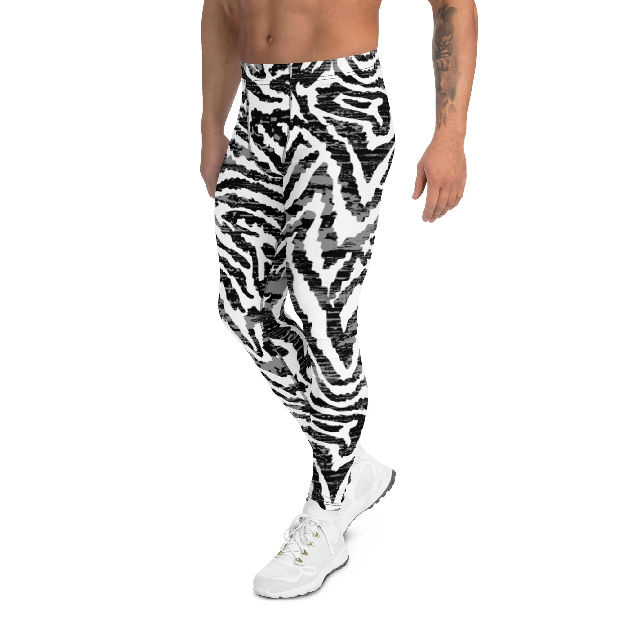 Zebra Animal Print Men's Leggings, Zebra Striped Print Designer Running Compression Tights For Men - Made in USA/EU/MX