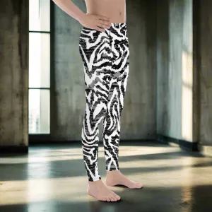 Zebra Animal Print Men's Leggings, Zebra Striped Print Designer Running Compression Tights For Men - Made in USA/EU/MX