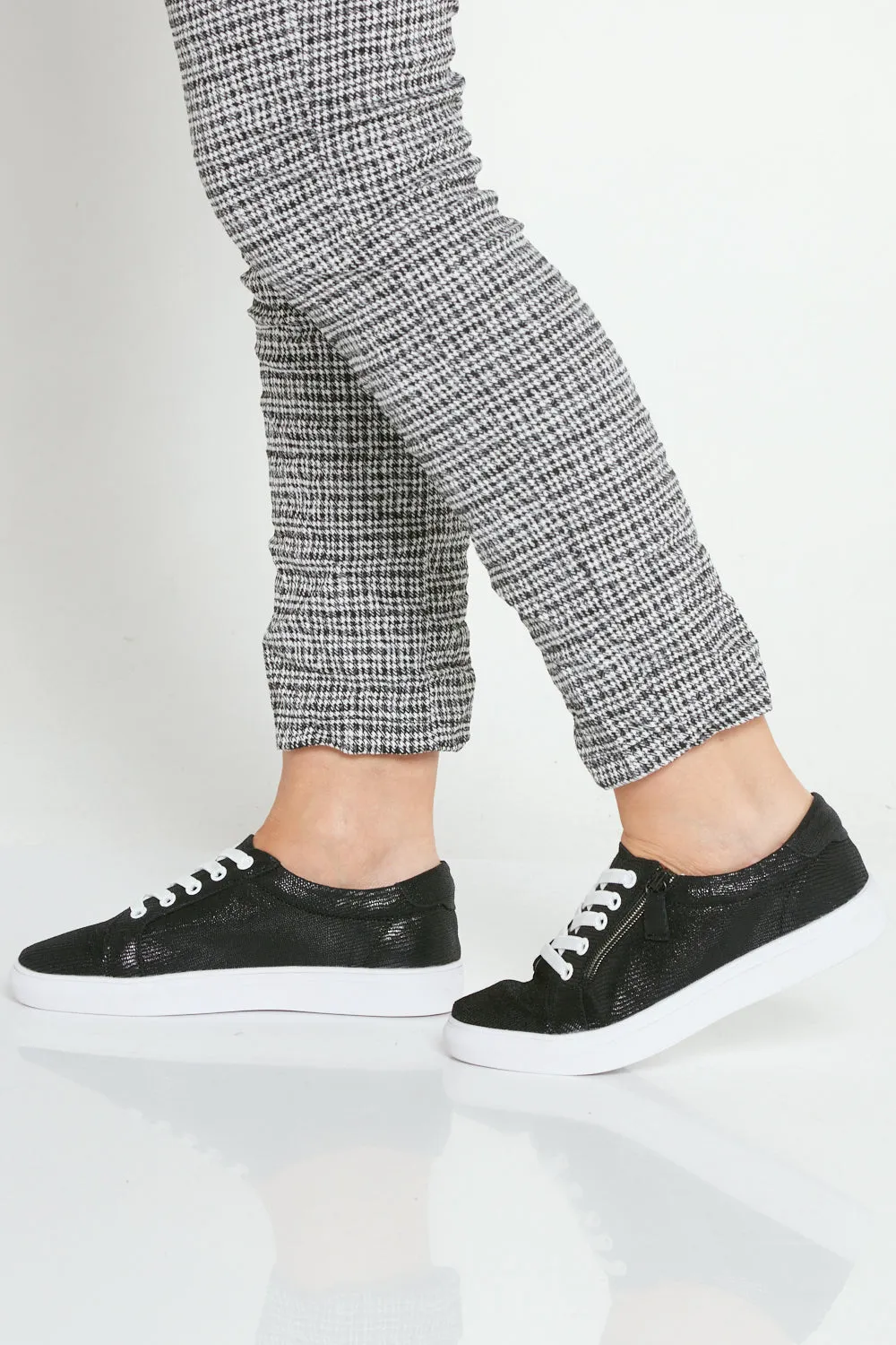 Zoe Leather Sneakers - Black Snake